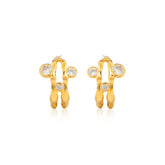 Three Stone Studded Hoop Earrings