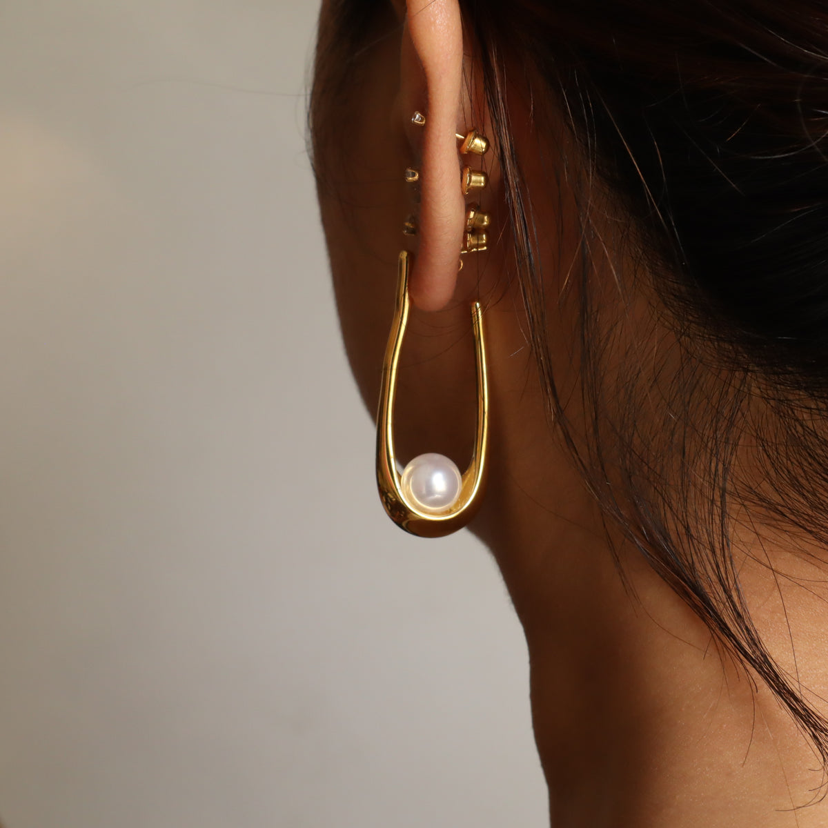 U Shaped Pearl 18K Gold Plated Hoops