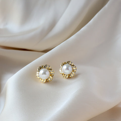 Pearl Flower 18K Gold Plated Earrings