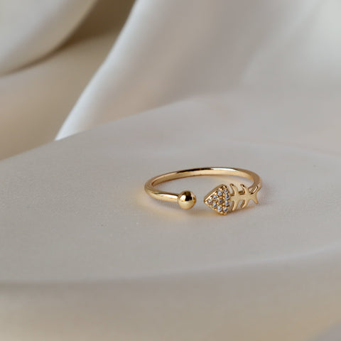 Fish Bone 18K Gold Plated Ring