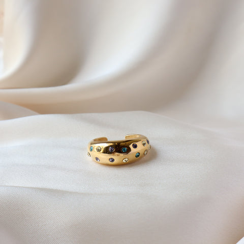 Big Dome Studded 18K Gold Plated Ring