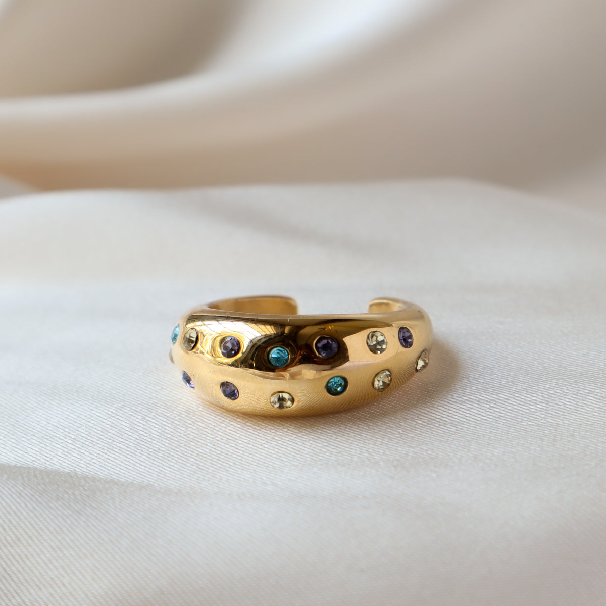 Big Dome Studded 18K Gold Plated Ring