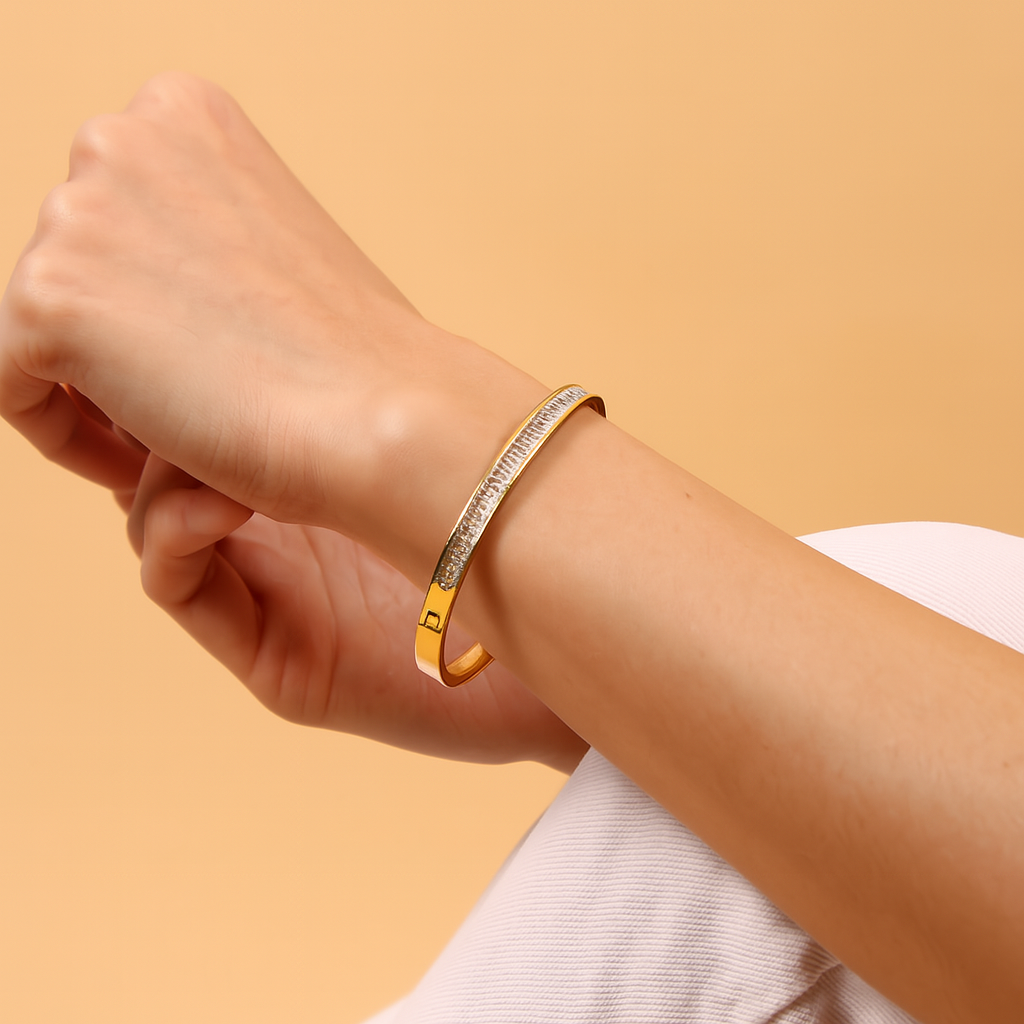 Sleek Studded Baguette 18K Gold Plated Bangle