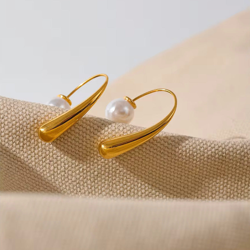 Classic Pearl Ear Shot 18K Gold Plated Earrings