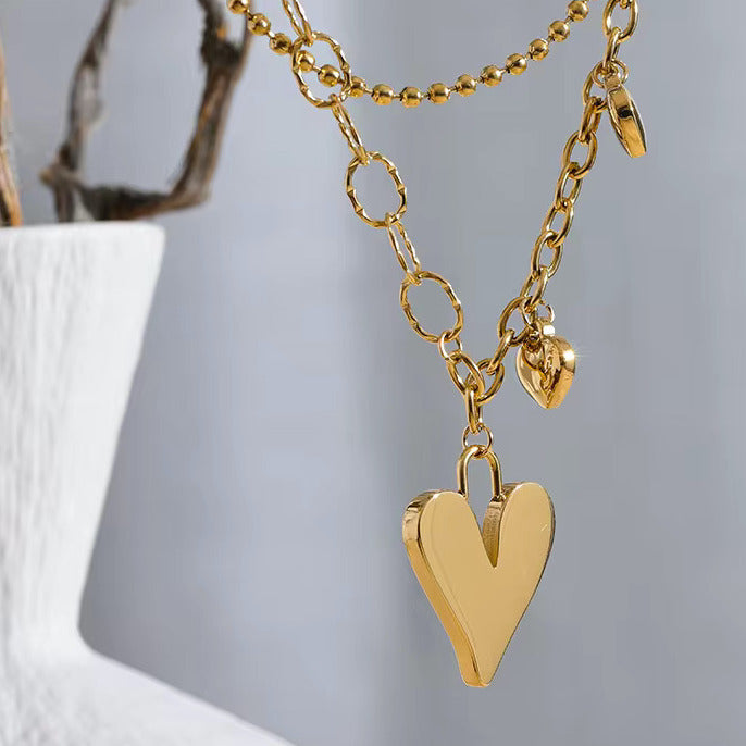 Heart Chain Double Layer 18K Gold Plated Necklace