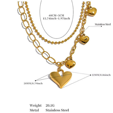 Heart Chain Double Layer 18K Gold Plated Necklace