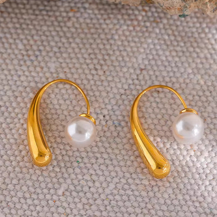 Classic Pearl Ear Shot 18K Gold Plated Earrings