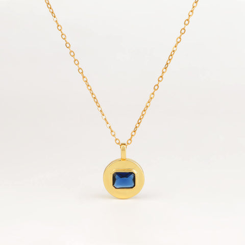 Gold Disc with Blue Stone Necklace