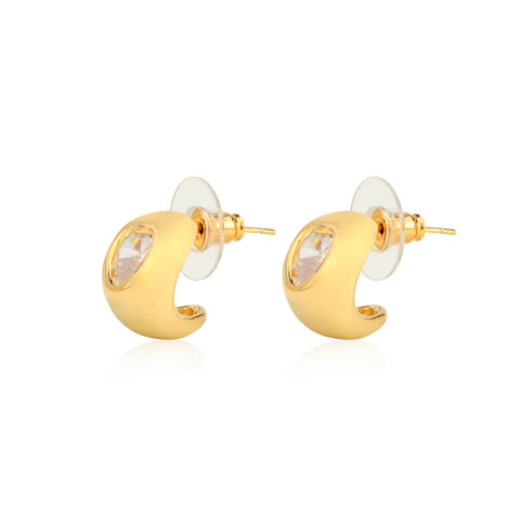 Heart Single Stone Cuff 18K Gold Plated Earrings