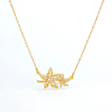 Spring Leaf Studded 18K Gold Plated Necklace