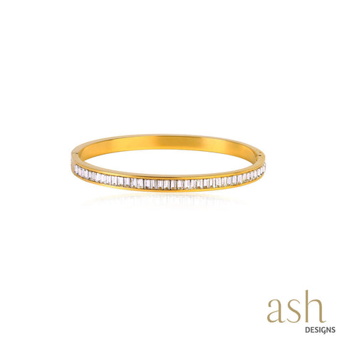 Sleek Studded Baguette 18K Gold Plated Bangle