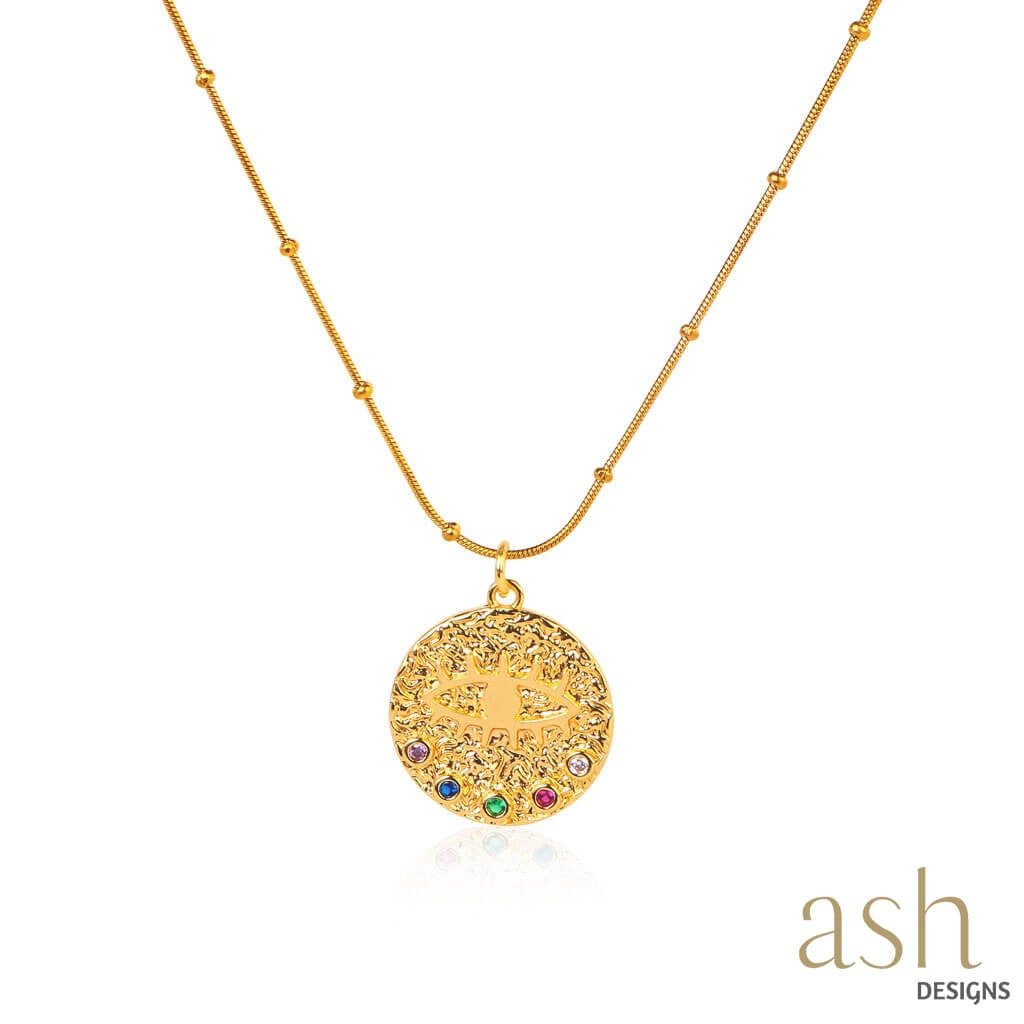 Evil Eye Disc 18K Gold Plated Necklace