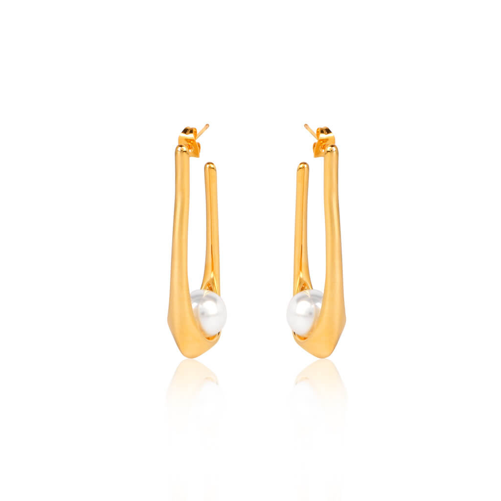 U Shaped Pearl 18K Gold Plated Hoops