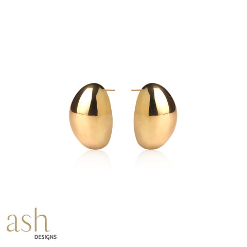 Big Dome Oval Stud 18K Gold Plated Earrings