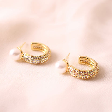 Pearl Cuff Hoop 18K Gold Plated Earrings