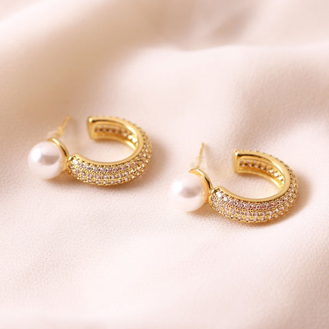 Pearl Cuff Hoop 18K Gold Plated Earrings