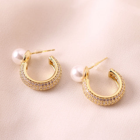 Pearl Cuff Hoop 18K Gold Plated Earrings
