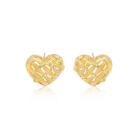 Heart Wire Studded 18K Gold Plated Earrings