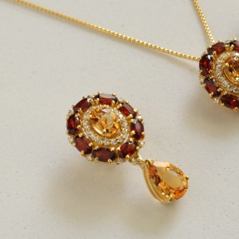 Adaya Garnet and Citrine Earrings and Necklace Set
