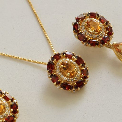 Adaya Garnet and Citrine Earrings and Necklace Set