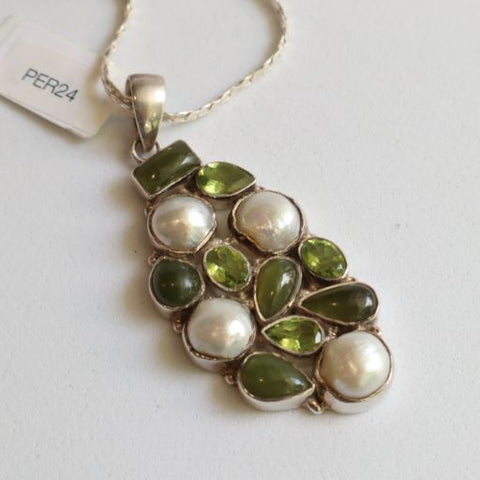 Oasis Vintage Pearl Peridot Pyrite Necklace