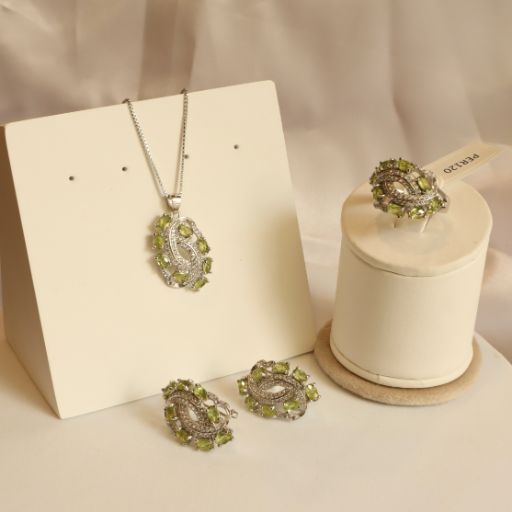 Zarine Peridot Earrings Necklace and Ring Set