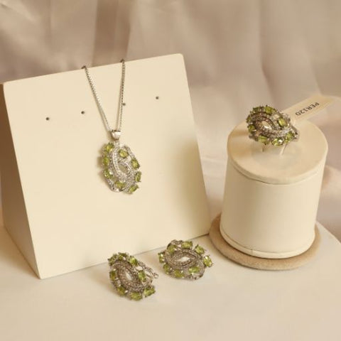 Zarine Peridot Earrings Necklace and Ring Set