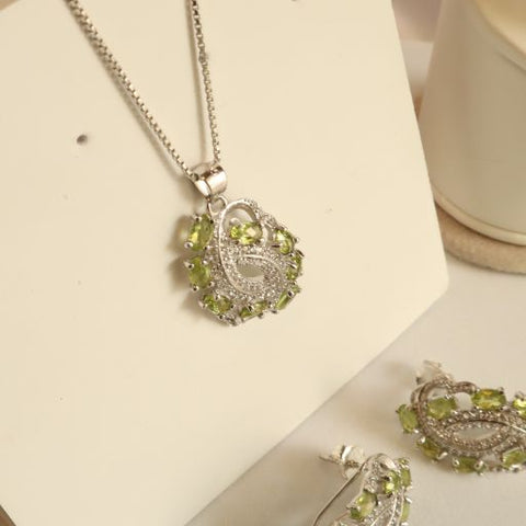 Zarine Peridot Earrings Necklace and Ring Set