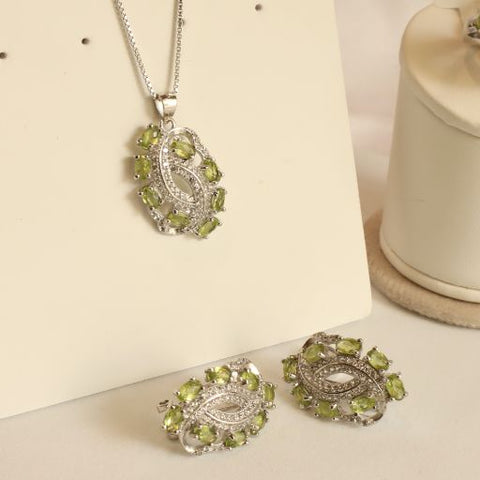 Zarine Peridot Earrings Necklace and Ring Set