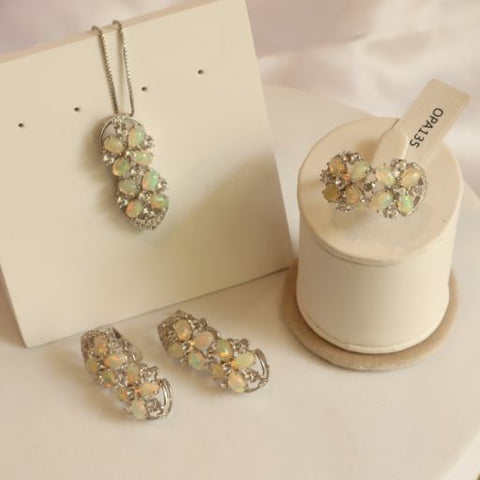 Meditteranean Opal Earrings Necklace and Ring Set