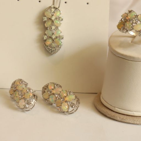 Meditteranean Opal Earrings Necklace and Ring Set