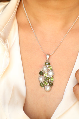 Oasis Vintage Pearl Peridot Pyrite Necklace