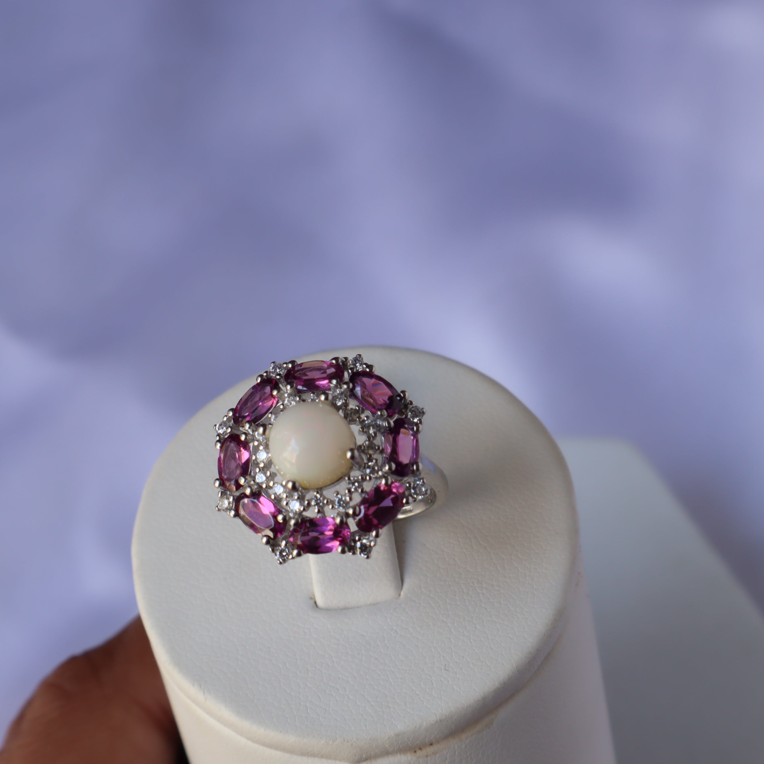 Gaya Rhodolite Garnet and Opal Ring