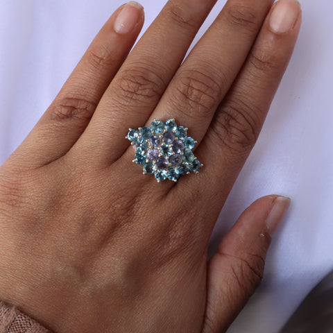 Starry Sea Amethyst and Blue Topaz Ring
