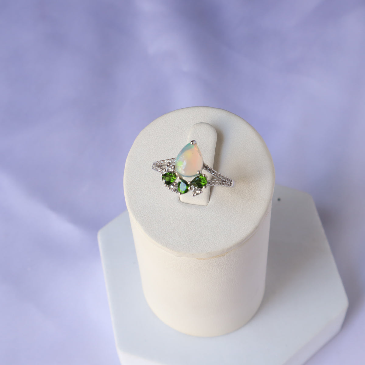 Moonlit Opal and Tsavorite Ring