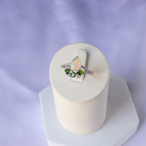 Moonlit Opal and Tsavorite Ring