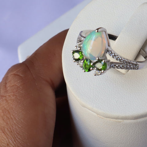 Moonlit Opal and Tsavorite Ring