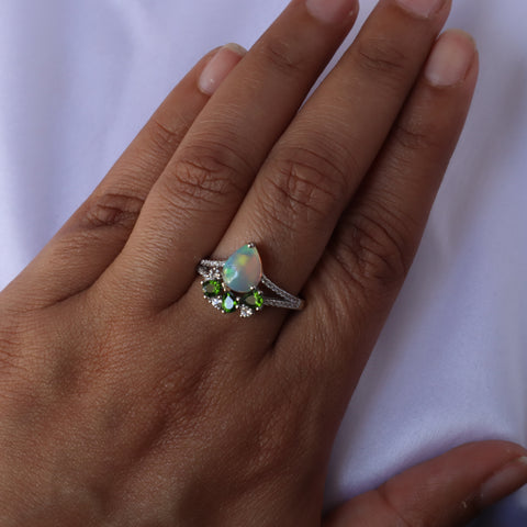 Moonlit Opal and Tsavorite Ring