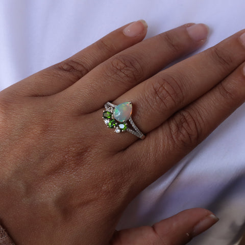 Moonlit Opal and Tsavorite Ring