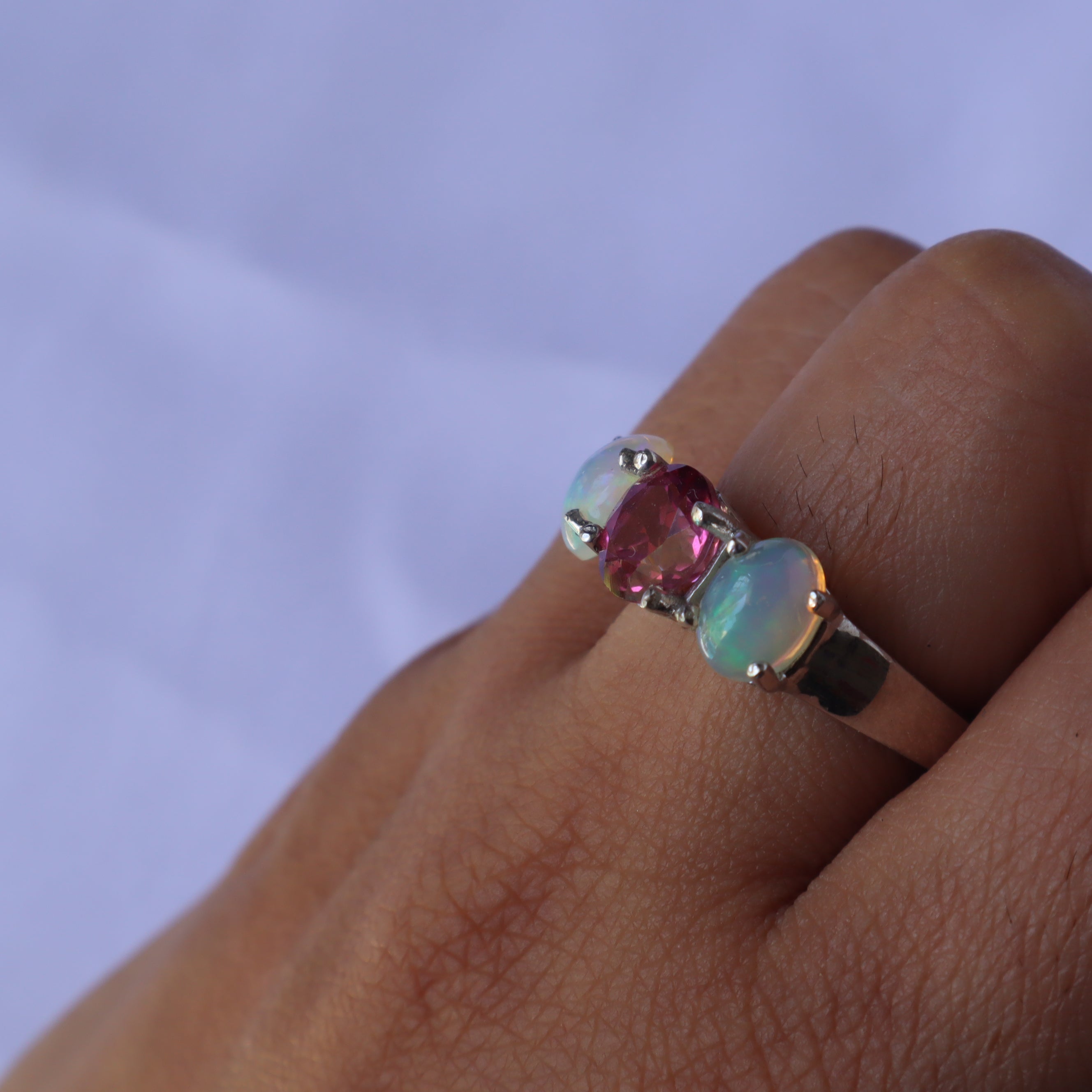 Supernova Opal and Pink Topaz Ring