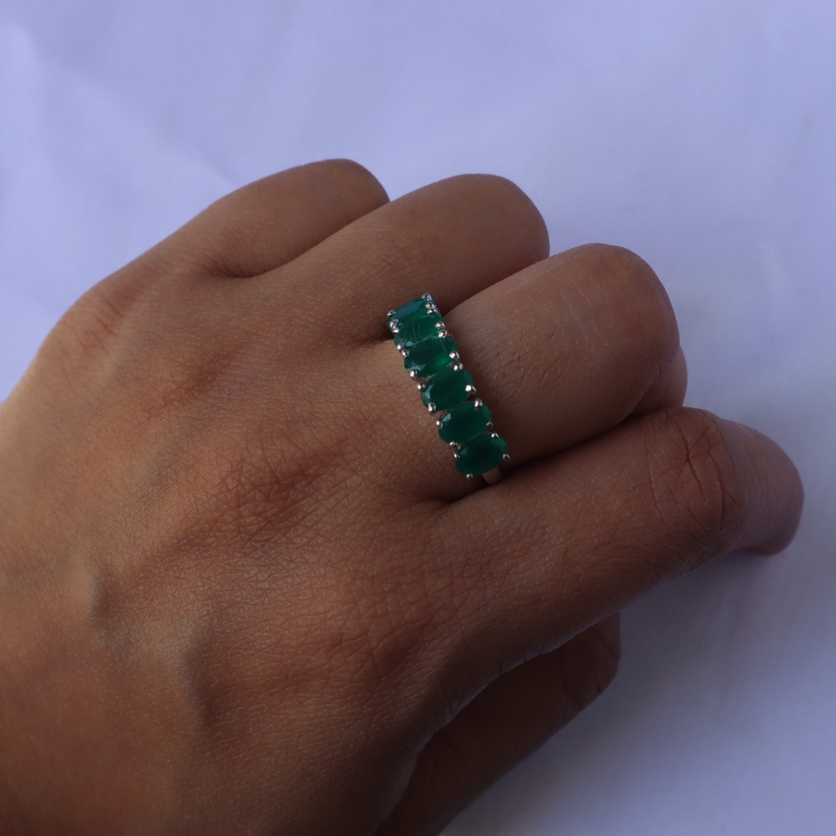 Mava Green Onyx Half Band Ring