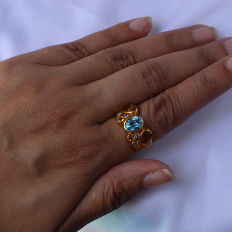 Marrakesh Blue Topaz and Citrine Ring