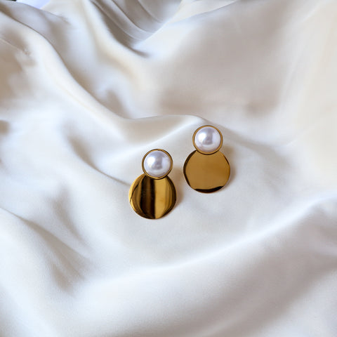 Big Disc with Pearl 18K Gold Plated Earrings