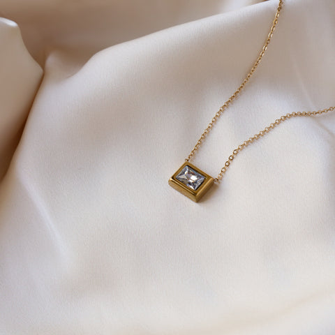 Rectangle Single Stone 18K Gold Plated Necklace