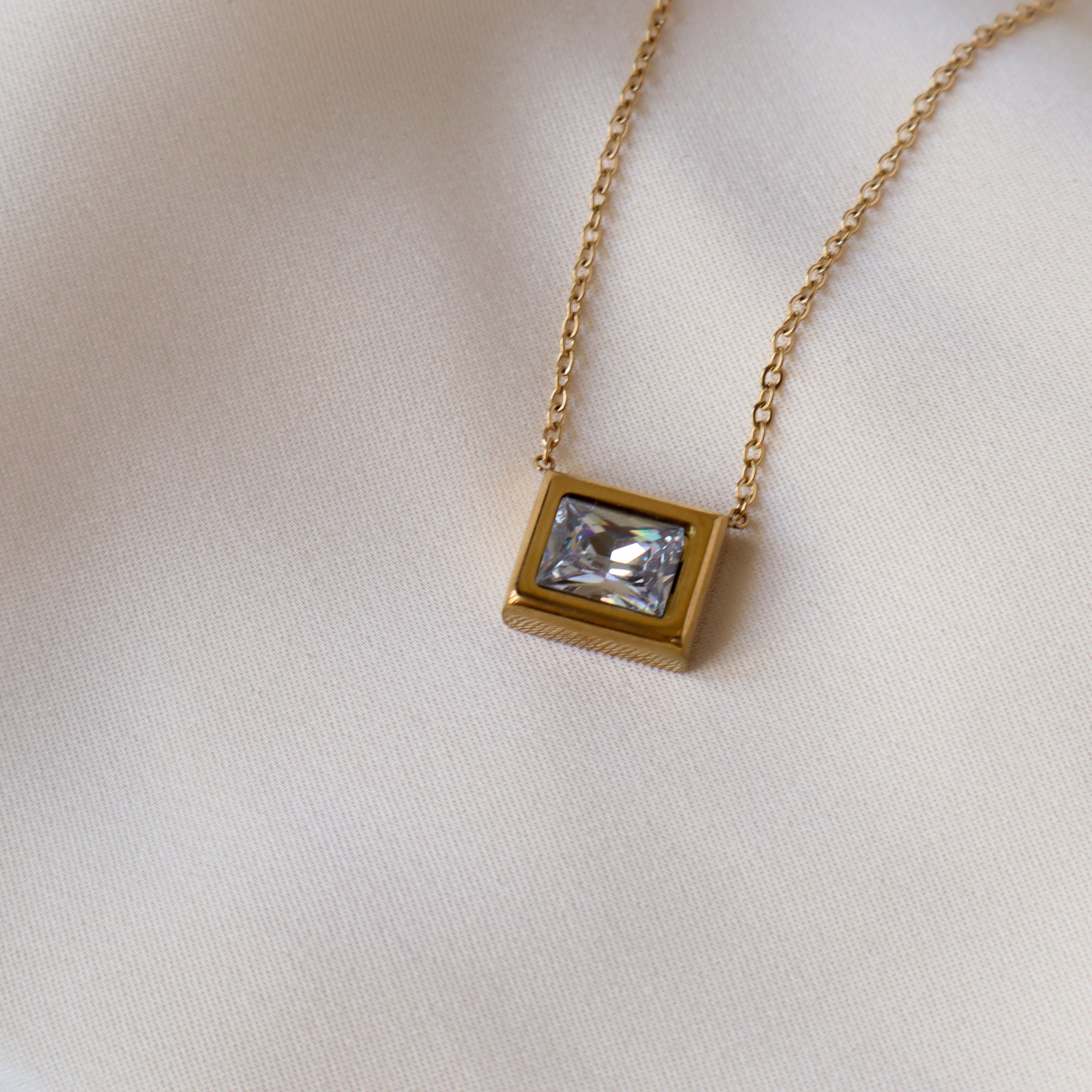 Rectangle Single Stone 18K Gold Plated Necklace