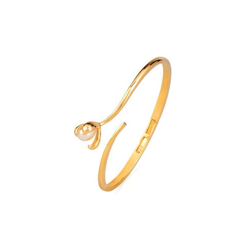 Fleur Single Pearl 18K Gold Plated Bangle