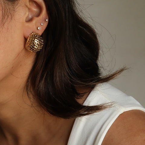 Big Dome Mesh 18K Gold Plated Earrings