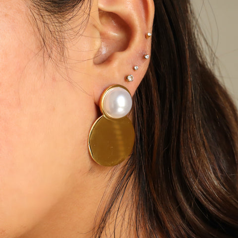 Big Disc with Pearl 18K Gold Plated Earrings