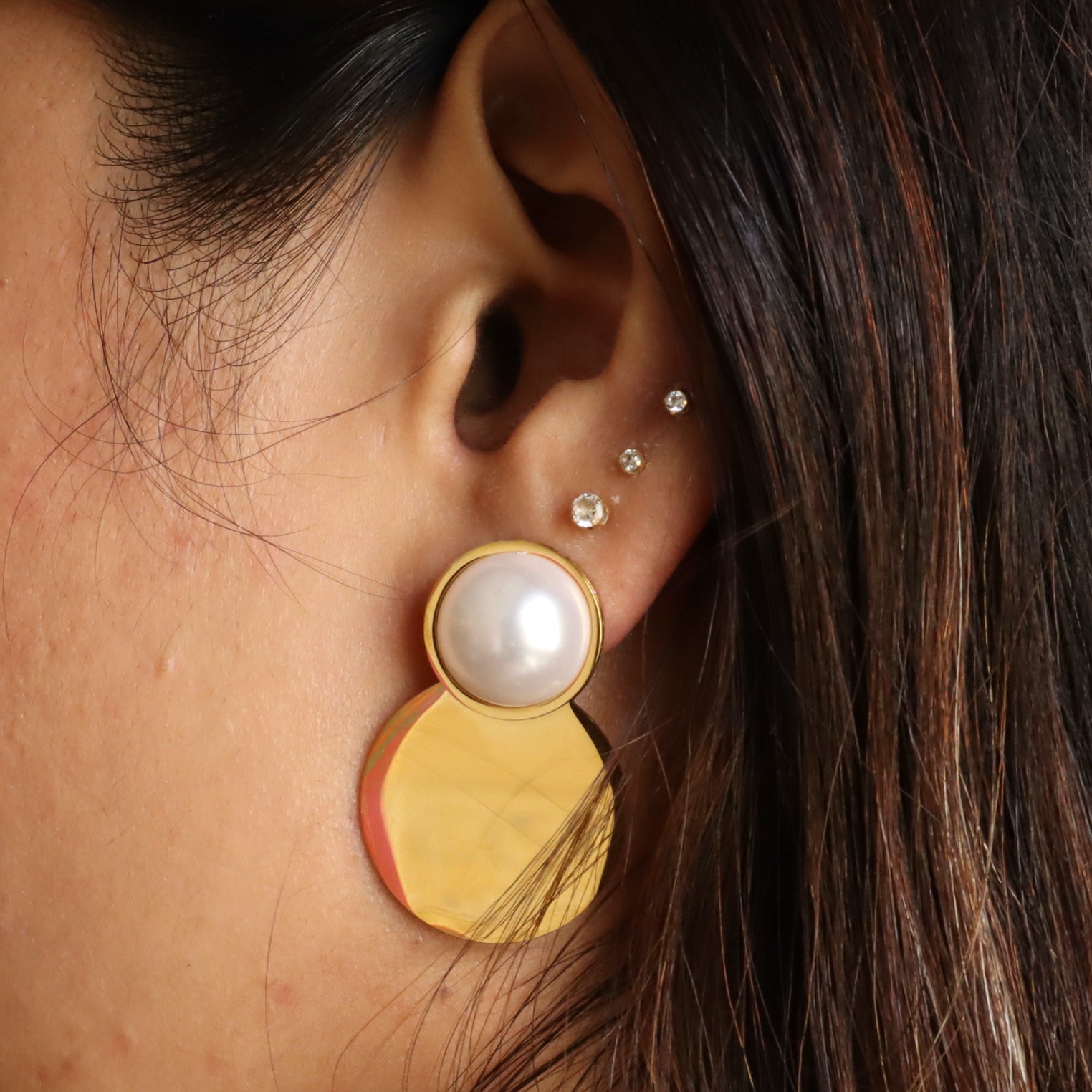 Big Disc with Pearl 18K Gold Plated Earrings