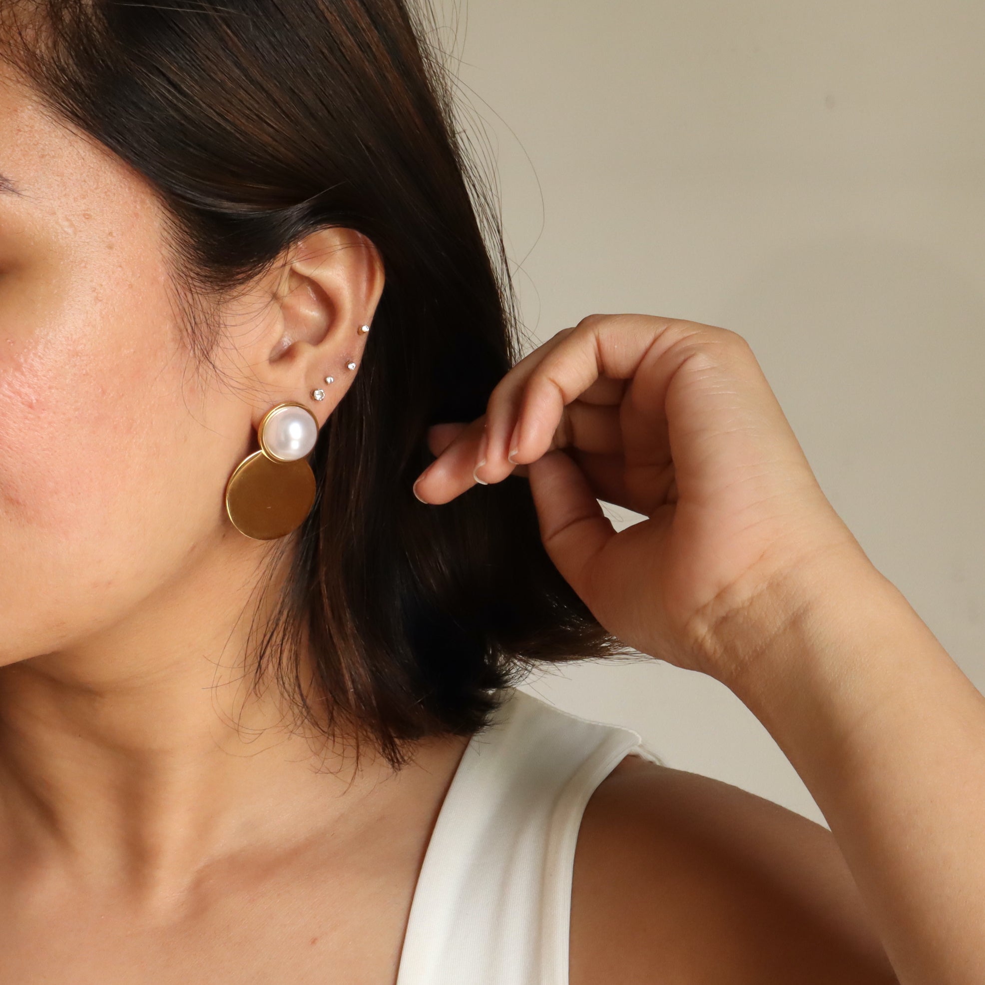 Big Disc with Pearl 18K Gold Plated Earrings